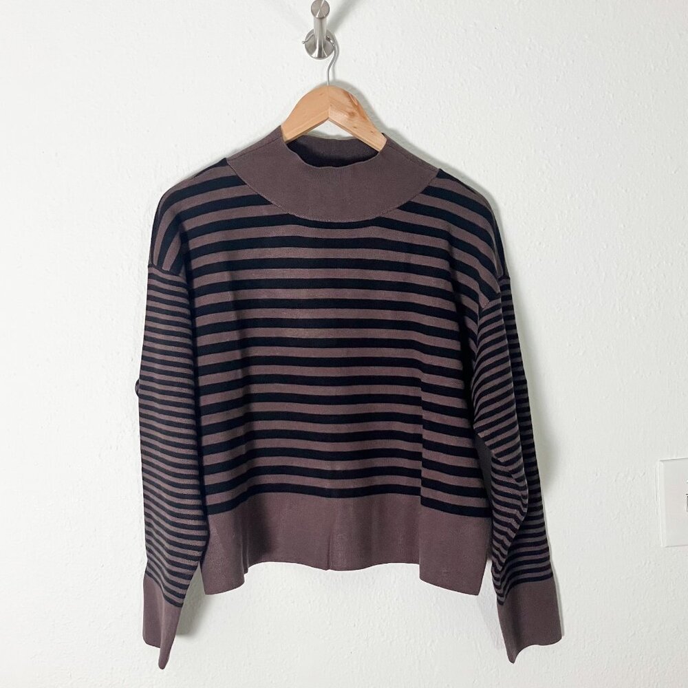 NWT NATURAL LIFE Brown and Black Striped Turtleneck Sweater Montauk Size Medium - Picture 2 of 7